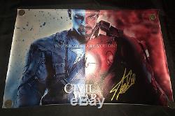 STAN LEE, CHRIS EVANS & DOWNEY Hand Signed 12X18 CIVIL WAR CANVAS PHOTO with PROOF