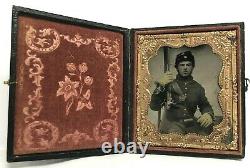 Sixth Plate CIVIL War Ruby Ambrotype Union Army Soldier Rifle Tinted Gloves