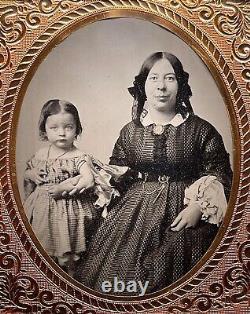 Super CIVIL War Era Tintype Neff Plate Of Mom & Daughter Eagle & Shield Case