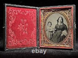 Super CIVIL War Era Tintype Neff Plate Of Mom & Daughter Eagle & Shield Case