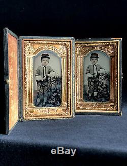 Super Rare Cased Tintypes Tiny CIVIL War Soldiers In Matching Sized CDV Cases