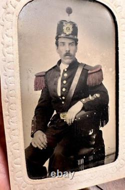 Tinted Tintype Photo Civil War Militia Soldier / 2nd Massachusetts / 1860s Color