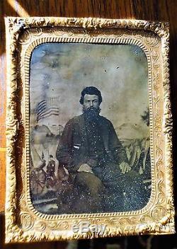 Tintype Civil War Union Soldier, with Brass Matting Fram, 1/4 Plate Size