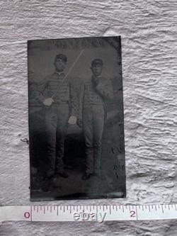 Tintype Image Of Cadet Soldiers, Post Civil War, Sword Brandish, Original Image Tintype Image Of Cadet Soldiers, Post Civil War, Sword Brandish, Original Image