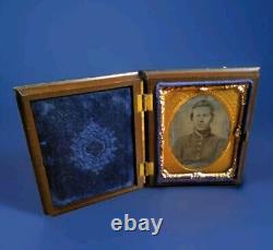 Tintype Of Civil War Soldier In Uniform In Brown Embossed Full Thermoplastic