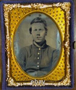 Tintype Of Civil War Soldier In Uniform In Brown Embossed Full Thermoplastic