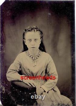 Tintype Photo CIVIL War Era Girl Wearing Slave Necklace Vg