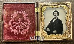 Tintype Photo California Man Rare WASHINGTON MEDALLION Case Civil War Tax Stamp