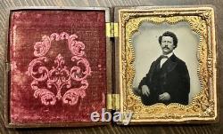 Tintype Photo California Man Rare WASHINGTON MEDALLION Case Civil War Tax Stamp