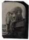 Tintype Photograph Quarter Plate Three Boys Posing With Civil War Rodman Cannon