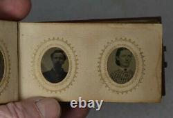 Tintype photo album miniature 48 gem 1 in Civil War Era portraits 1800 antique