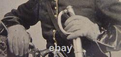 Triple weapon Civil War Union Cavalry tintype with gauntlets and redone case