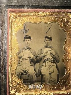 Two Armed Civil War Soldiers 1/6 1860s Tintype Photo Soldier