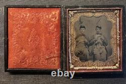 Two Armed Civil War Soldiers 1/6 1860s Tintype Photo Soldier