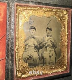 Two Armed Civil War Soldiers 1/6 1860s Tintype Photo Soldier