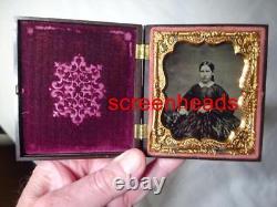 UNION CASE CIVIL WAR ERA YOUNG WOMAN MOURNING DRESS AMBROTYPE PHOTO 6th Plate VG