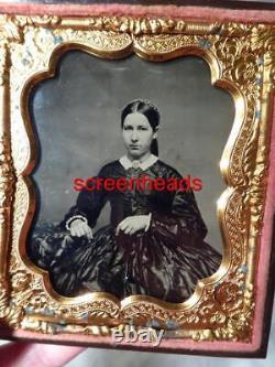 UNION CASE CIVIL WAR ERA YOUNG WOMAN MOURNING DRESS AMBROTYPE PHOTO 6th Plate VG