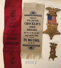 US Civil War Ribbon & Oval Photo Lot Iowa 2nd Cavalry Crocker Brigade GAR Medal