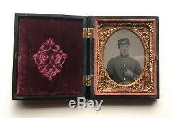 US Civil War Soldier Tintype in Hat & Uniform Union Forever Daguerreotype Case