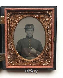 US Civil War Soldier Tintype in Hat & Uniform Union Forever Daguerreotype Case