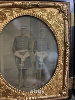 US Civil War Tintype Double Photo Armed Confederate Militia Union Rare Clean