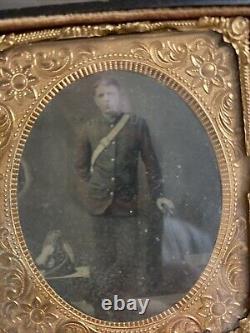 US Civil War Tintype Double Photo Armed Confederate Militia Union Rare Clean