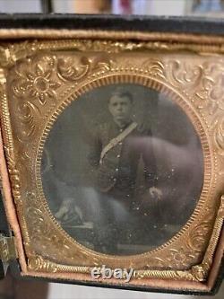 US Civil War Tintype Double Photo Armed Confederate Militia Union Rare Clean