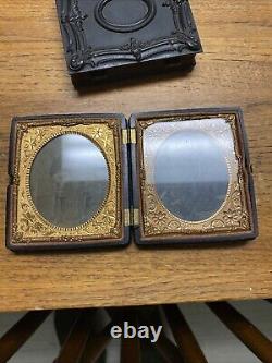 US Civil War Tintype Double Photo Armed Confederate Militia Union Rare Clean