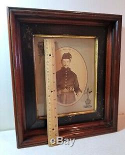 Union Army Civil War soldier, large framed photo, uniform, pistol, gun, belt #1