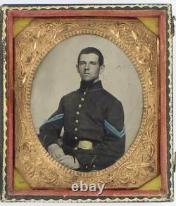 Union Army Corporal 1860 Civil War Officer Tintype US Buckle Uniform Jacket 8617