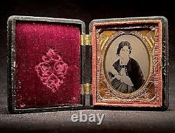 Union Camp CIVIL War Thermoplastic Case & Tintype Of Soldier's Wife Ex+ Cond