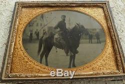 Union Civil War Cavalry Soldier Horse Saddle Tintype Image Leather Cased
