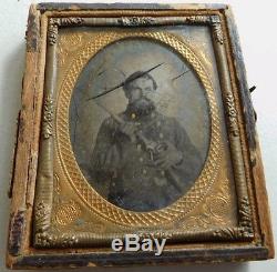 Union Civil War Cavalry Trooper Sharps Carbine Gilted Ambrotype Leather Cased