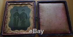 Union Civil War Cavalry Troopers Tintype Leather Cased Image Gilted Swords
