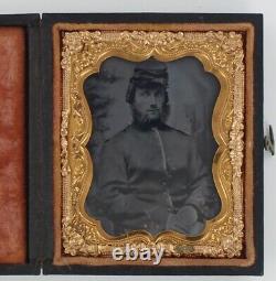 Union Soldier 1860 Bushy Beard Sideburns Kepi Civil War Tintype Beard Hair Q8615