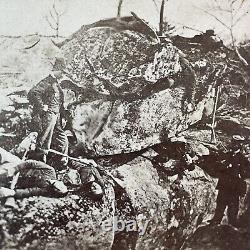 Union Soldiers Battle of Gettysburg Devil's Den Stereoview Civil War c1863 Y7914