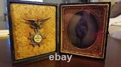 VERY RARE Civil War Tintype Union Soldier Armed with Veterans Medal