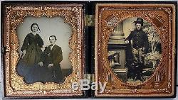 Very Rare Museum Quality CIVIL War Double Portrait In Gutta Percha/union Case