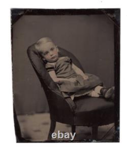 VG+ 1860s Post Mortem Posed Young Child Cheek Tint 1/6 Plate Tintype