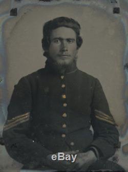 Very Clear 1/6 Plate Civil War Tintype of Union Cavalry Sergeant Full Case
