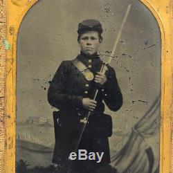 Very Nice Small CDV Sized Tintype Young Union Soldier Boy Civil War Photograph
