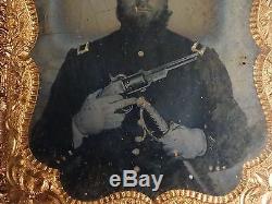 Very Nice U. S. CIVIL War Officer Tintype With Rare Savage Revolver And Sword