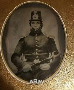 Very Rare Tintype Military Civil War Soldier Picture with pic of wife on back
