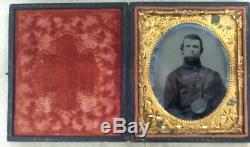 Victorian Antique CIVIL War Soldier Image 1/6 Plate Tintype 9th Nhv
