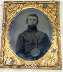 Victorian Antique CIVIL War Soldier Image 1/6 Plate Tintype 9th Nhv