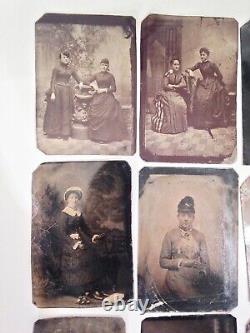 Vintage 1800's Civil War Era Tintype Photos Women & Children Lot Of 22 Nice Ones