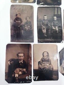 Vintage 1800's Civil War Era Tintype Photos Women & Children Lot Of 22 Nice Ones