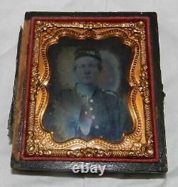 Vintage Ambrotype Photograph of Civil War Soldier with Kepi Hat in case