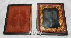 Vintage Ambrotype Photograph of Civil War Soldier with Kepi Hat in case