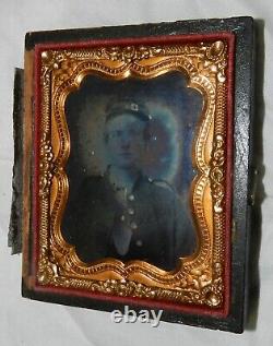 Vintage Ambrotype Photograph of Civil War Soldier with Kepi Hat in case